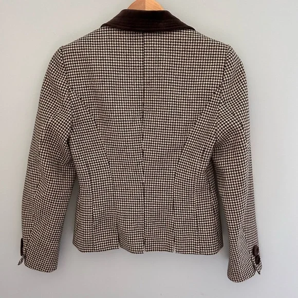 🌷 Karen Millen Vintage Brown and Off White Houndstooth Blazer Equestrian Size 6 - Picture 3 of 11